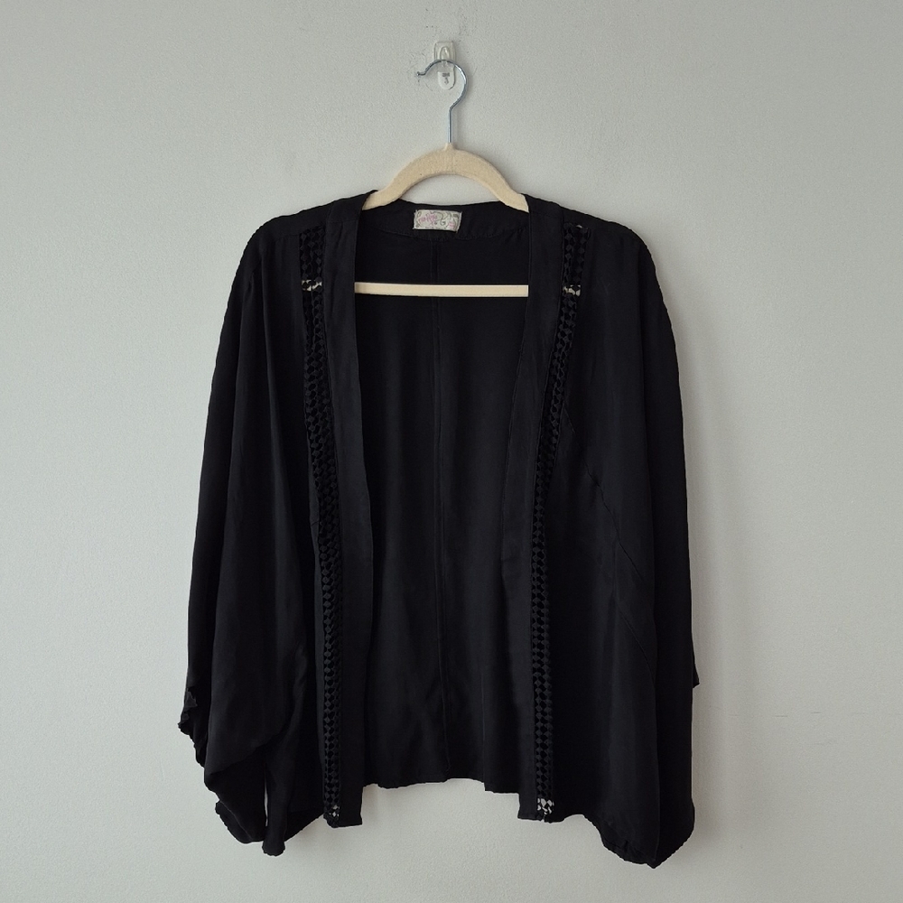 Free People Black Open-Front Kimono Jacket